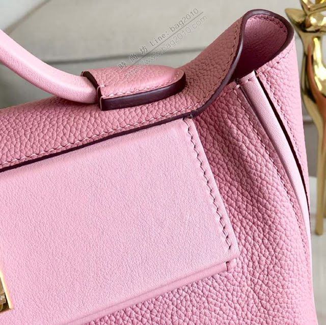 Hermes包包 愛馬仕Hermes Kelly2424 奶昔粉 金扣 togo小牛皮 半手工制 Hermes休閒女款手提包  am1932